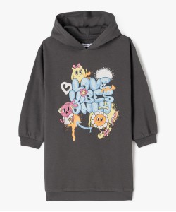 Robe sweat à capuche avec motif XXL fille